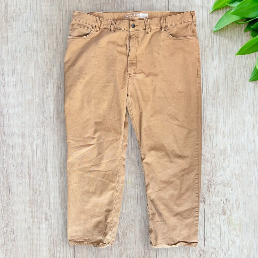 CARHARTT Rugged Flex Relaxed Fit Canvas 5-Pocket Work Pants Tan Brown 44 x 32